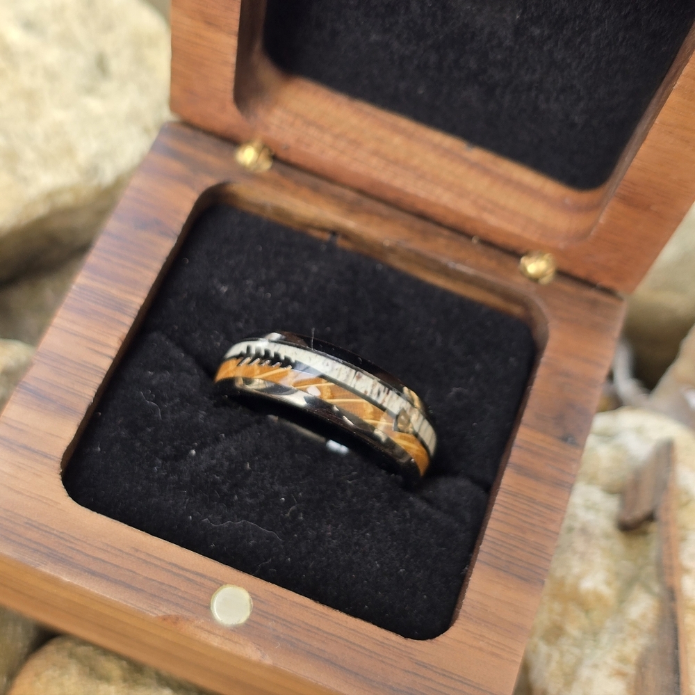 Deer Antler and Whiskey Barrel Ring - Picture 5 of 7